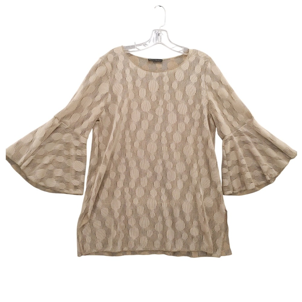 Nally & Millie Bell Sleeve Top Sheer Open Crochet Knit One Size Boho Fairy